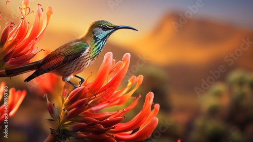 A radiant sunbird extracting nectar from a desert bloom. photo