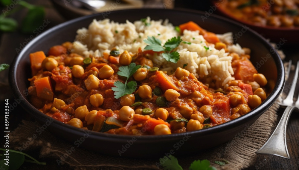 Freshness and health on a rustic table, homemade vegetarian meal generated by AI Freshness and health on a rustic table, homemade vegetarian meal generated by AI