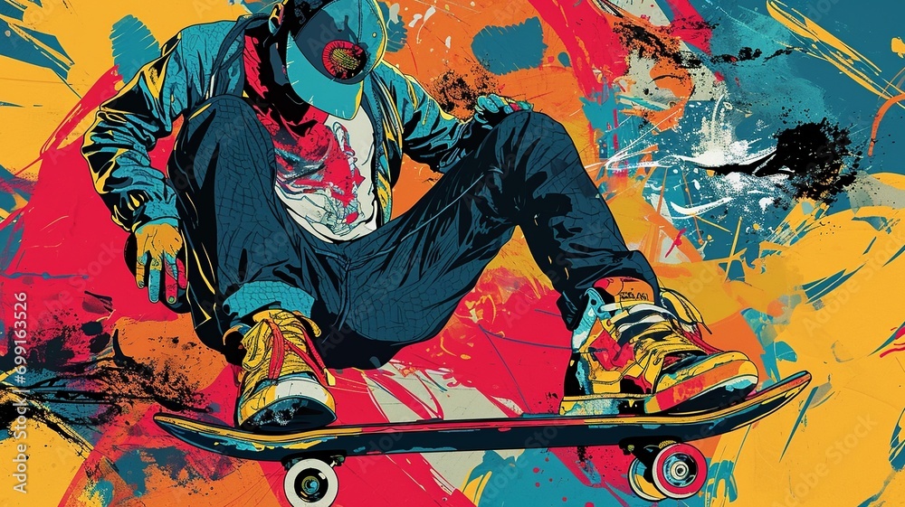 80s Urban Lifestyle: Skateboarder with Street Art Background 80s Urban Lifestyle: Skateboarder with Street Art Background