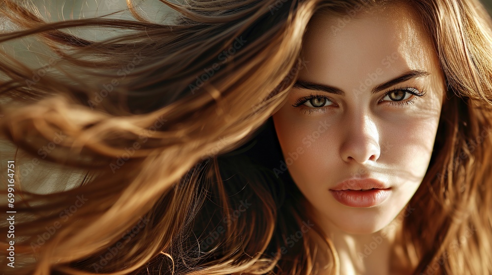Hair salon. Beauty Fashion Model Woman Healthy Brown Hair looking at camera. Hairdresser,hairstyle concept Hair salon. Beauty Fashion Model Woman Healthy Brown Hair looking at camera. Hairdresser,hairstyle concept