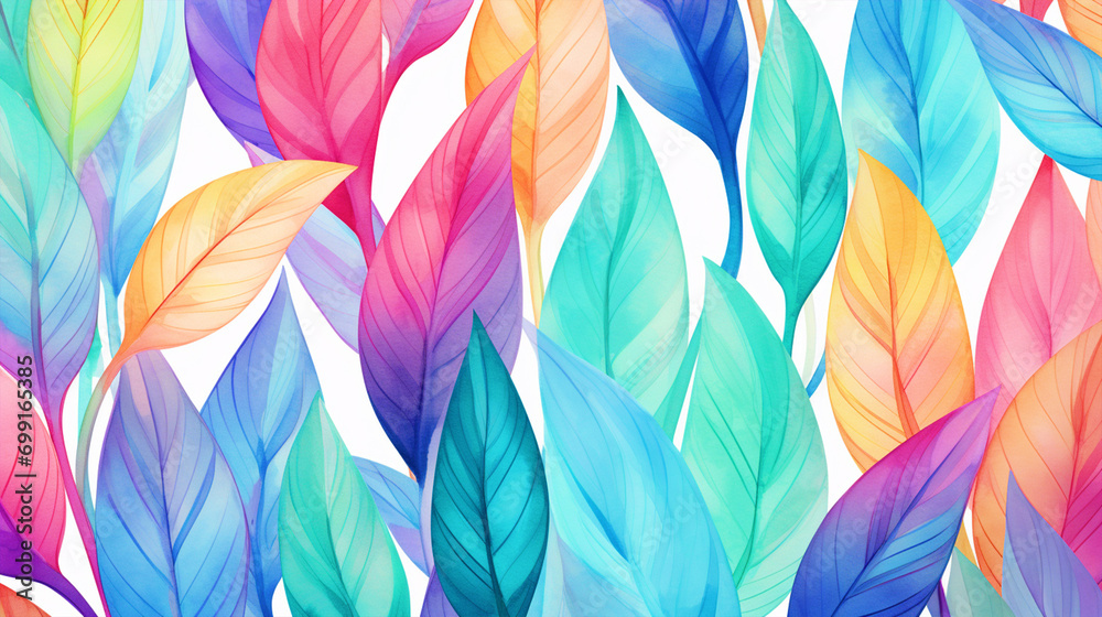 Watercolor leaves background with colorful leaves - ai generative