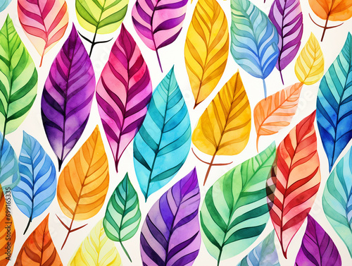 Watercolor leaves background with colorful leaves - ai generative