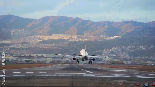 Jet Airplane landing to the Airport, Tourists arrived at the airport, tourism and travel concepts, modern aviation