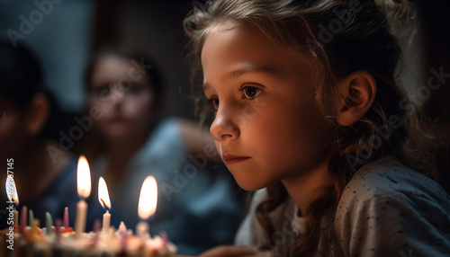 Wallpaper Mural Two cute girls smiling, looking at a candle flame indoors generated by AI Torontodigital.ca