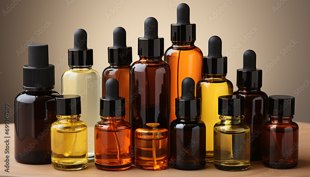 Aromatherapy oil bottle brings relaxation and beauty to healthcare generated by AI