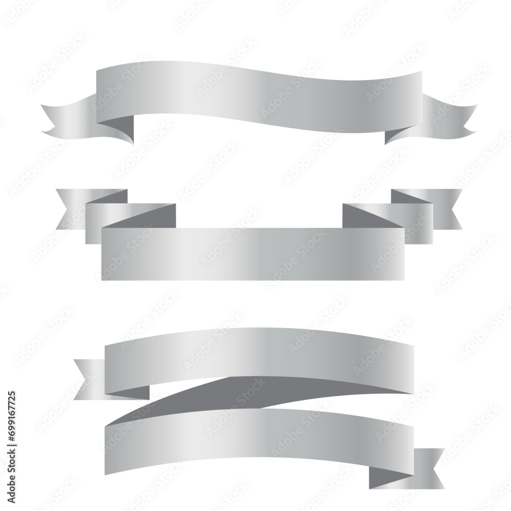 Silver ribbon set. EPS vector illustration