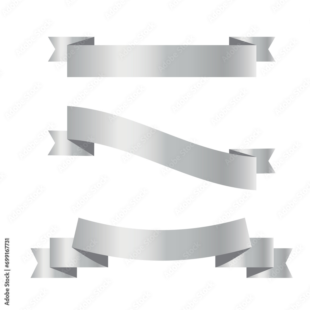 Silver ribbon set. EPS vector illustration