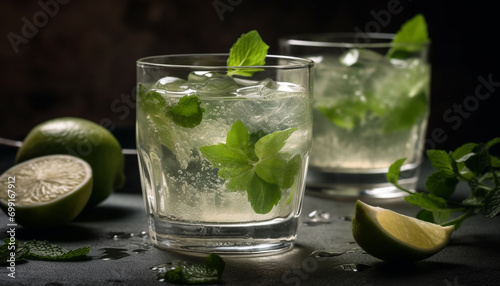 Refreshing mojito cocktail with lime, mint leaf, and citrus fruit generated by AI