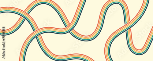Retrofuturism poster design in trendy retro line style. Modern art poster retro vintage style 70s stripes background template lines shapes vector design
