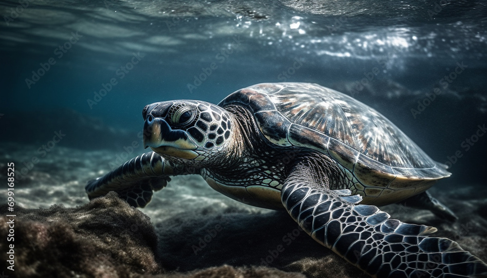 Underwater adventure swimming with sea turtles in the Pacific islands generated by AI