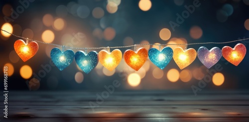 colorful valentine hearts hanging from a rope