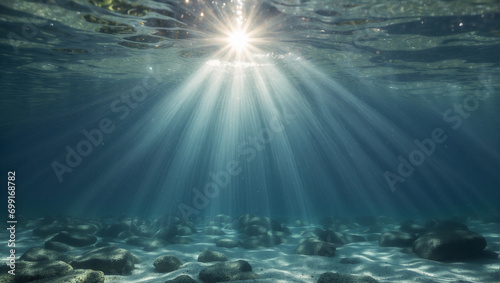 The sunlight penetrates under the water