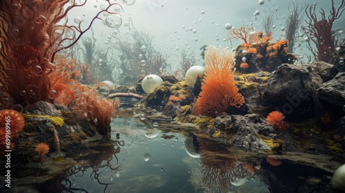 oil-contaminated water affecting marine life in a coastal ecosystem generative ai photo