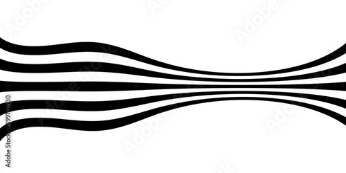 Black on white abstract perspective wave line stripes with 3d dimensional effect isolated on white.