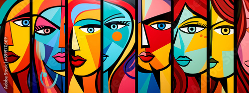 COLORFUL ARTISTIC GRAFFITI OF WOMEN IN CUBIST AND POP ART STYLE