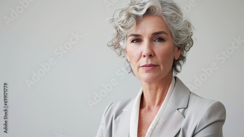 Portrait of a confident elder businesswoman in a suite copy space ad new isolated over bright white color background