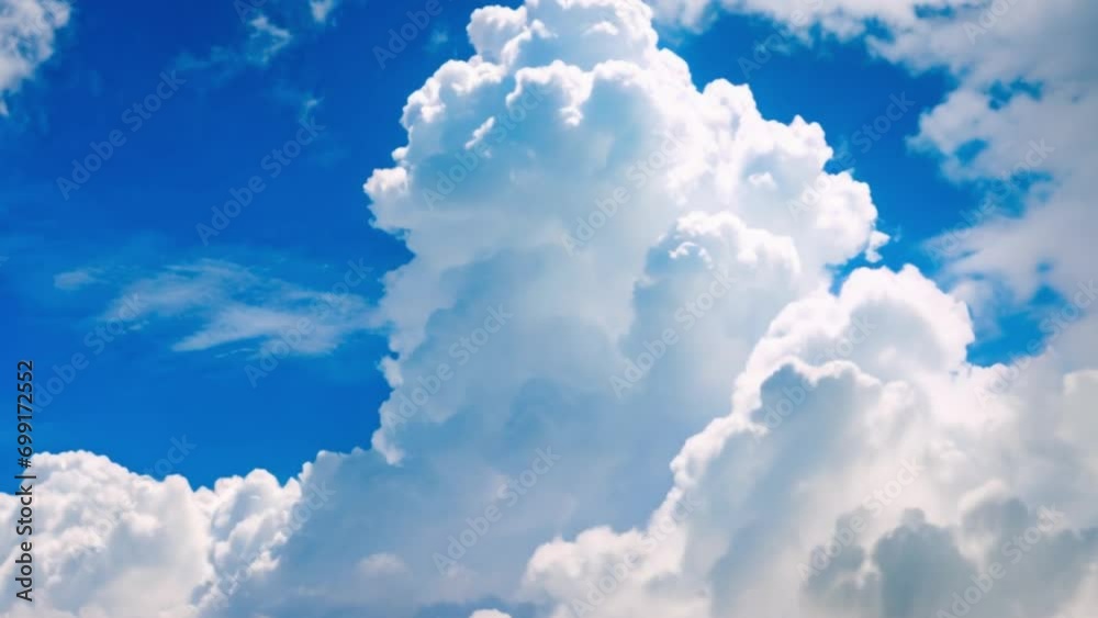 Air plane window view time lapse cloudy blue sunny sky, Loop of white clouds over blue sky with sun Rays,  4K Ultra HD Download