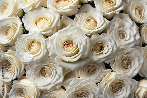 Várias rosas brancas cobrindo todo o fundo. Papel de parede. photo