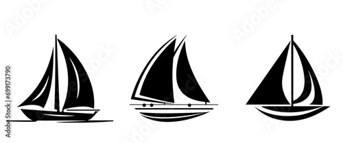 yacht , sailboat  logo , black and white line
