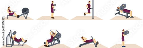 Vector illustration of set of man and woman doing workout and exercise 