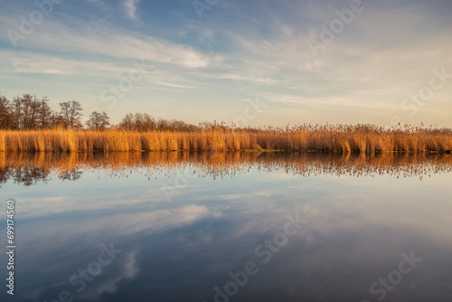 The sky is reflected in the water