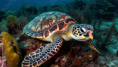 A beautiful underwater adventure turtles, fish, and colorful coral reefs generated by AI © Stockgiu