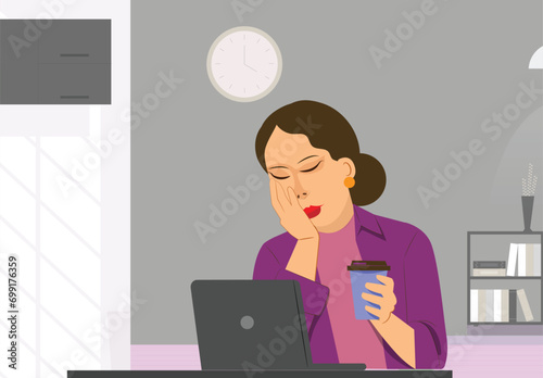 Young girl doing make up. Beauty concept vector illustration.