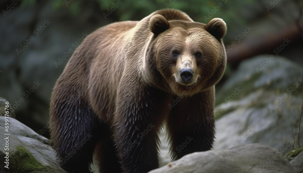 Fototapeta premium A majestic grizzly bear walking in the snowy wilderness generated by AI