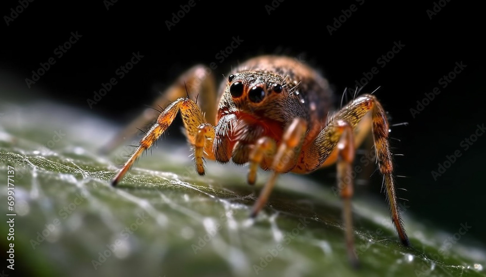 Fototapeta premium Close up of a small, hairy spider in nature spooky arachnid world generated by AI