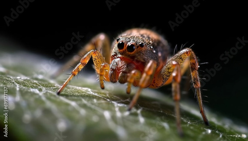 Close up of a small, hairy spider in nature spooky arachnid world generated by AI