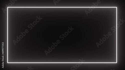 Square shaped of the white color glowing frame. Shining , blank, neo border sign.