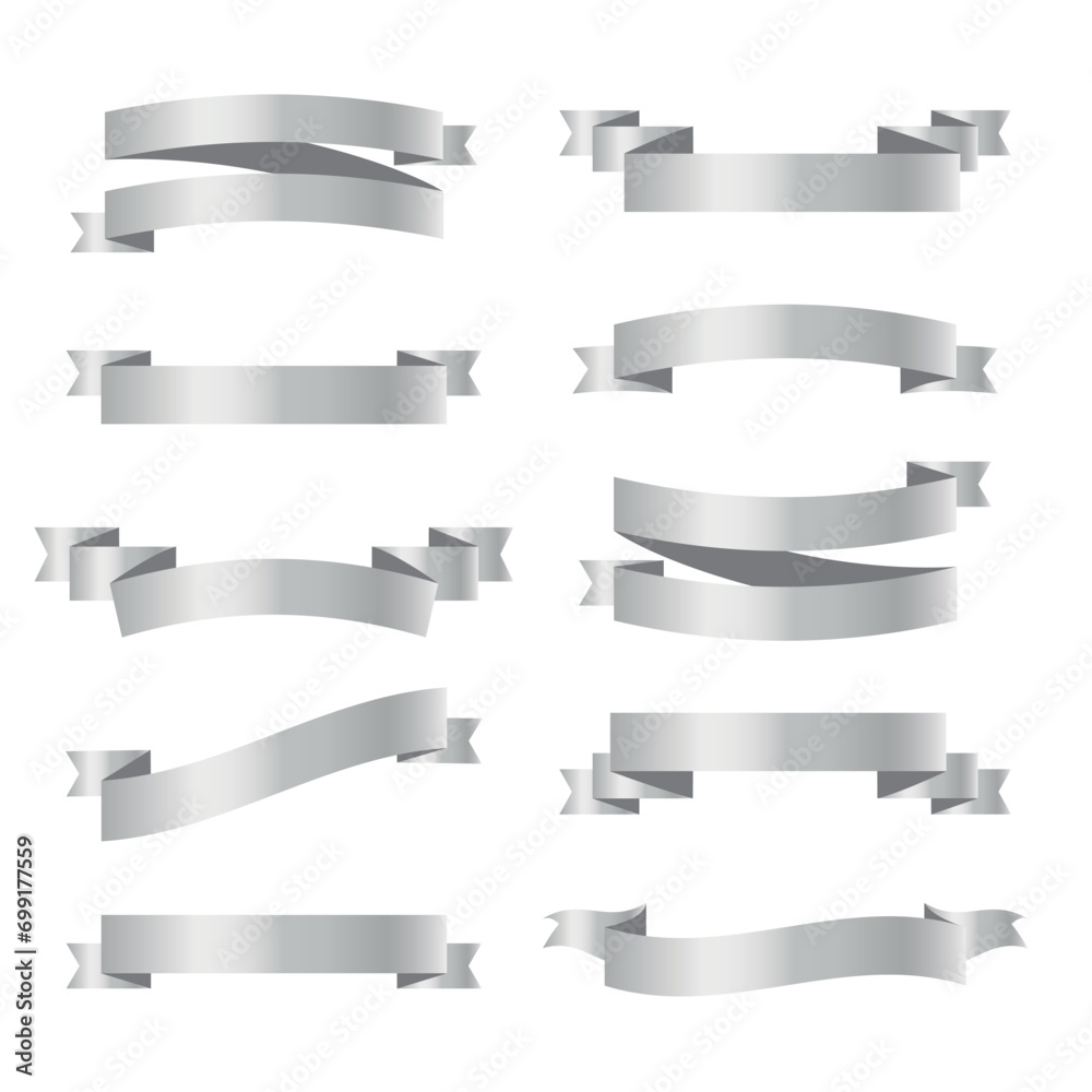 Set of silver ribbons on white background. vector illustration Set of silver ribbons on white background. vector illustration