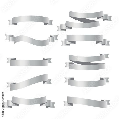 Set of silver ribbons on white background. vector illustration