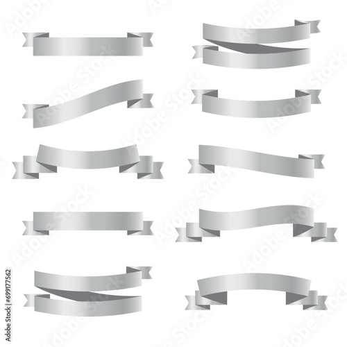 Set of silver ribbons on white background. vector illustration