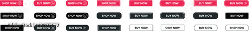 Shop now and buy now buttons for web and mobile isolated on white background