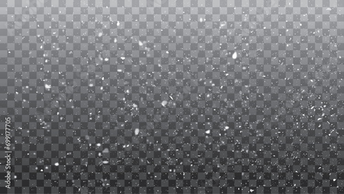 Abstract winter background from snowflakes blown by the wind on a white checkered background. White dust light png.