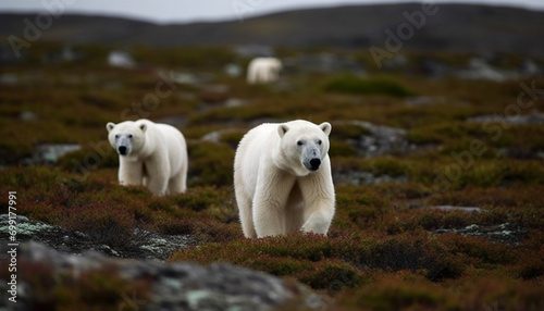 A cute mammal in the arctic, standing on snowy terrain generated by AI