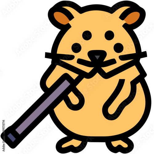 Hamster with a broomstick vektor icon illustation