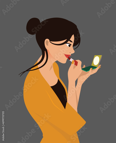 Young girl doing make up. Beauty concept vector illustration.