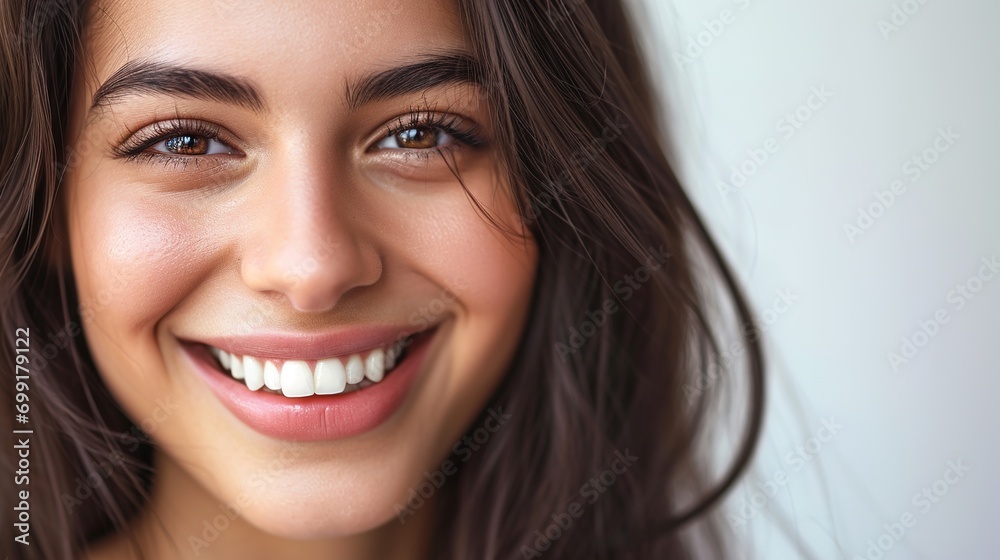 Smiling Model with perfect White Teeth. Beautiful Indian Girl Cheerful Smiling. Beauty Woman with Smooth Skin and Natural Lip Make up over White Background. Smiling Model with perfect White Teeth. Beautiful Indian Girl Cheerful Smiling. Beauty Woman with Smooth Skin and Natural Lip Make up over White Background.