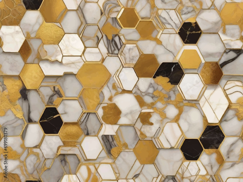 Elegant Geometric Marble: Stylish Honeycomb Accents Enriching Design