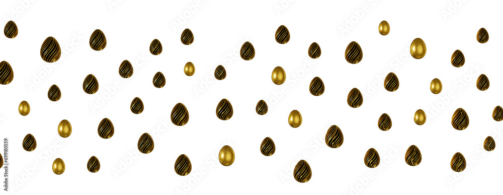 3d rendering of Easter elegant eggs with gold paint 3d rendering of Easter elegant eggs with gold paint