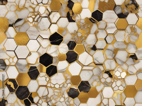 Unique Honeycomb Accents in Marble: Golden Luxe in Modern Elegance