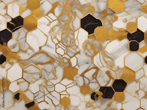 Elegant Geometric Marble: Stylish Honeycomb Accents Redefined