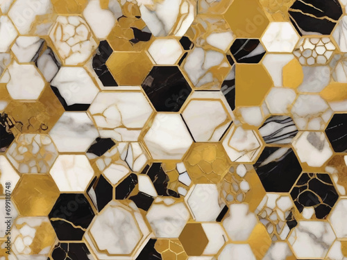 Luxurious Golden Marble Honeycomb: Patterns of Opulent Beauty