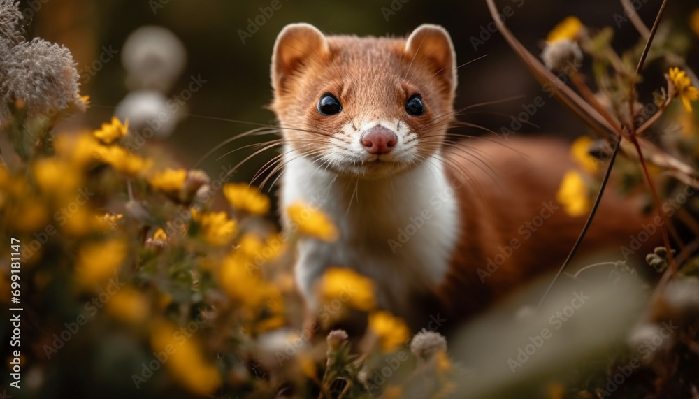 Cute mammal, small and fluffy, sitting in green meadow generated by AI Cute mammal, small and fluffy, sitting in green meadow generated by AI