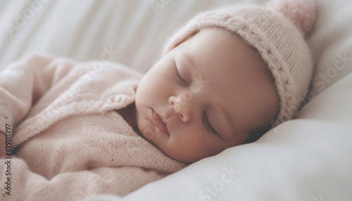 A cute newborn baby boy sleeping peacefully, wrapped in a blanket generated by AI