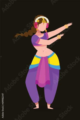 Graceful Bharatanatyam dancer with different mudras  graphic illustration