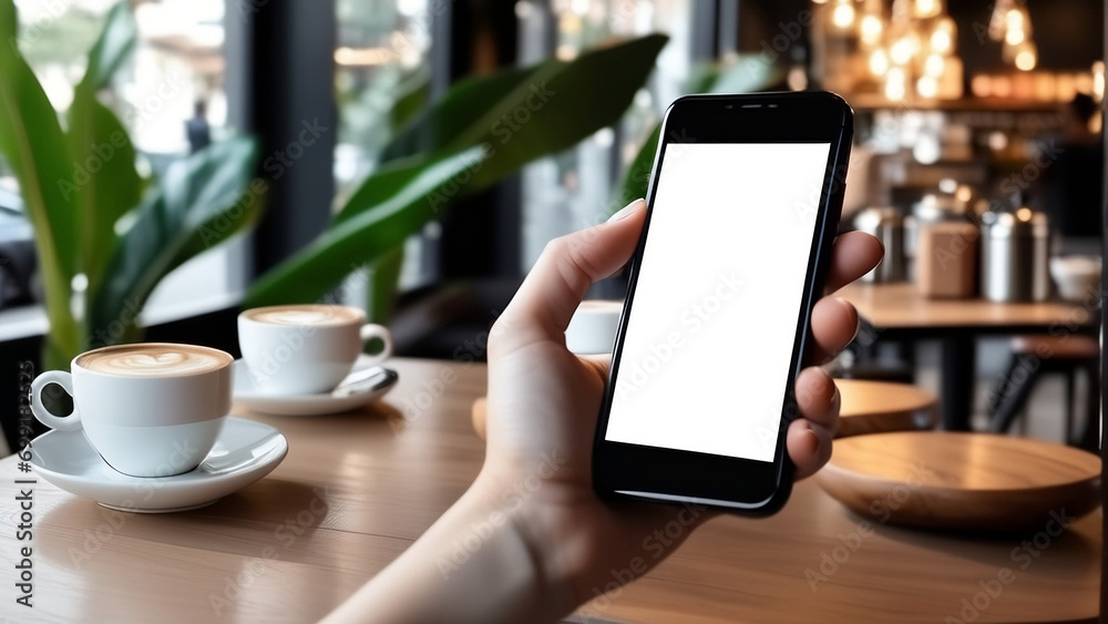Mockup, woman's hand holding using mobile phone white blank screen for text, mobile app design and advertising, online marketing Mockup, woman's hand holding using mobile phone white blank screen for text, mobile app design and advertising, online marketing