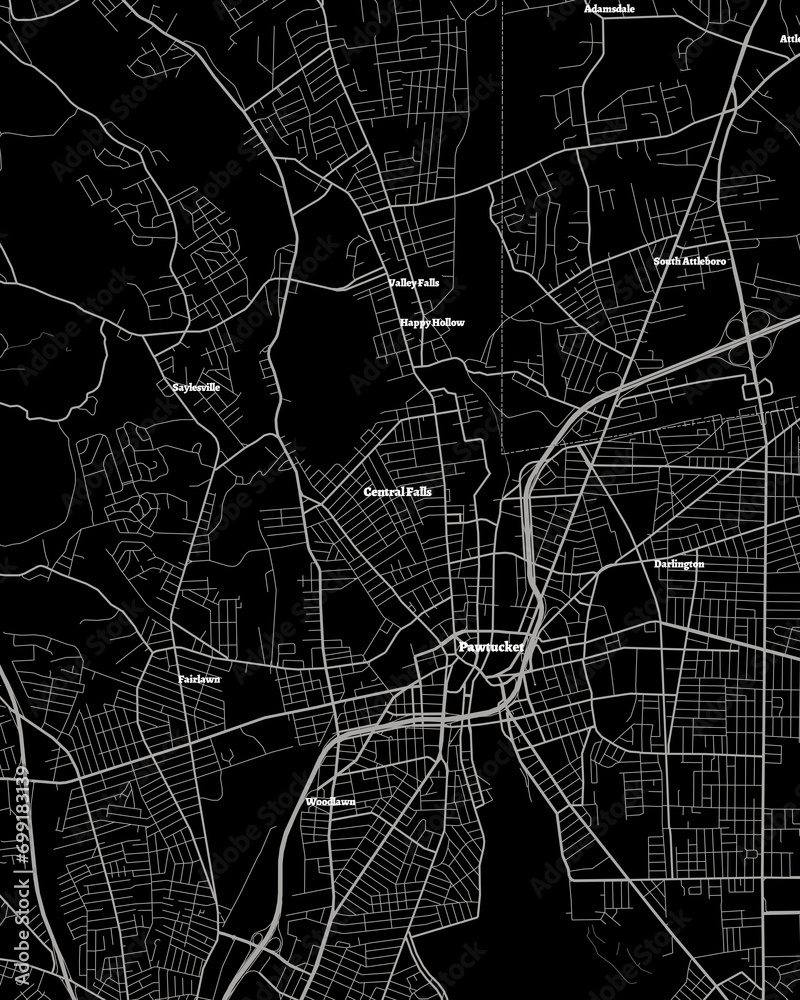 Central Falls Rhode Island Map, Detailed Dark Map of Central Falls